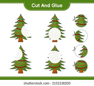 Cut and glue, cut parts of Christmas Tree and glue them. Educational children game, printable worksheet, vector illustration