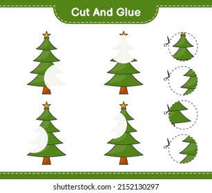 Cut and glue, cut parts of Christmas Tree and glue them. Educational children game, printable worksheet, vector illustration