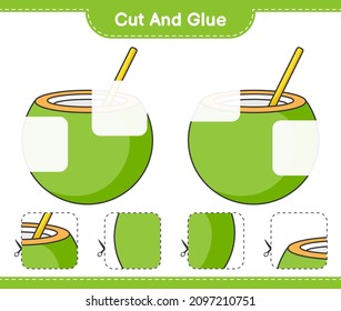 Cut and glue, cut parts of Coconut and glue them. Educational children game, printable worksheet, vector illustration