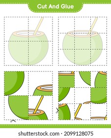 Cut and glue, cut parts of Coconut and glue them. Educational children game, printable worksheet, vector illustration