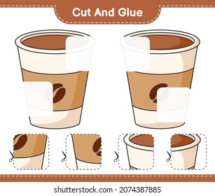 Cut and glue, cut parts of Coffee Cup and glue them. Educational children game, printable worksheet, vector illustration