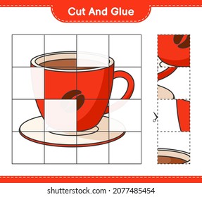 Cut and glue, cut parts of Coffee Cup and glue them. Educational children game, printable worksheet, vector illustration