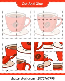 Cut and glue, cut parts of Coffee Cup and glue them. Educational children game, printable worksheet, vector illustration