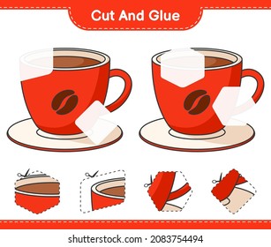 Cut and glue, cut parts of Coffee Cup and glue them. Educational children game, printable worksheet, vector illustration
