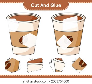 Cut and glue, cut parts of Coffee Cup and glue them. Educational children game, printable worksheet, vector illustration