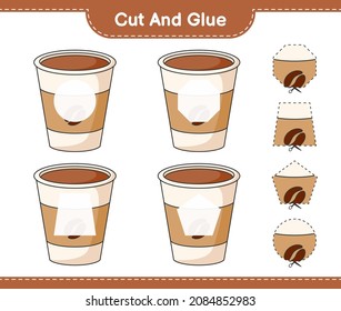 Cut and glue, cut parts of Coffee Cup and glue them. Educational children game, printable worksheet, vector illustration