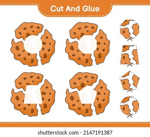 Cut and glue, cut parts of Cookie and glue them. Educational children game, printable worksheet, vector illustration