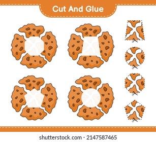 Cut and glue, cut parts of Cookie and glue them. Educational children game, printable worksheet, vector illustration