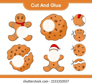 Cut and glue, cut parts of Cookies, Gingerbread Man and glue them. Educational children game, printable worksheet, vector illustration