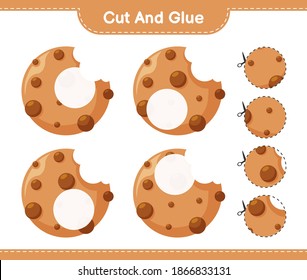 Cut and glue, cut parts of Cookies and glue them. Educational children game, printable worksheet, vector illustration