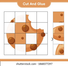 Cut and glue, cut parts of Cookies and glue them. Educational children game, printable worksheet, vector illustration