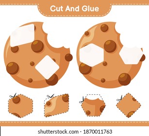 Cut and glue, cut parts of Cookies and glue them. Educational children game, printable worksheet, vector illustration