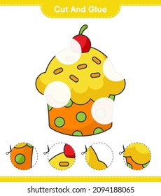 Cut and glue, cut parts of Cup Cake and glue them. Educational children game, printable worksheet, vector illustration