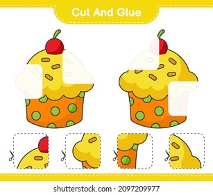 Cut and glue, cut parts of Cup Cake and glue them. Educational children game, printable worksheet, vector illustration