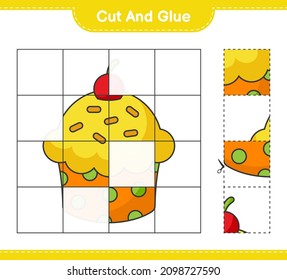 Cut and glue, cut parts of Cup Cake and glue them. Educational children game, printable worksheet, vector illustration