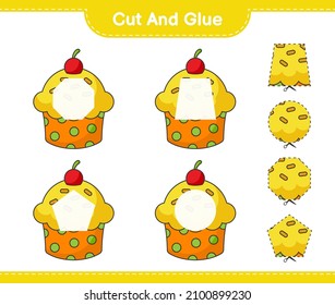 Cut and glue, cut parts of Cup Cake and glue them. Educational children game, printable worksheet, vector illustration