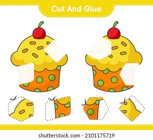 Cut and glue, cut parts of Cup Cake and glue them. Educational children game, printable worksheet, vector illustration