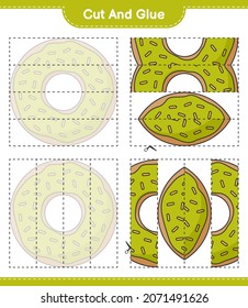 Cut and glue, cut parts of Donut and glue them. Educational children game, printable worksheet, vector illustration