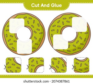 Cut and glue, cut parts of Donut and glue them. Educational children game, printable worksheet, vector illustration