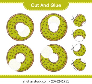Cut and glue, cut parts of Donut and glue them. Educational children game, printable worksheet, vector illustration
