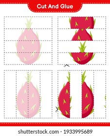 Cut and glue, cut parts of Dragon Fruit and glue them. Educational children game, printable worksheet, vector illustration