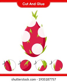 Cut and glue, cut parts of Dragon Fruit and glue them. Educational children game, printable worksheet, vector illustration