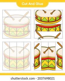 Cut and glue, cut parts of Drum and glue them. Educational children game, printable worksheet, vector illustration