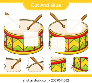 Cut and glue, cut parts of Drum and glue them. Educational children game, printable worksheet, vector illustration