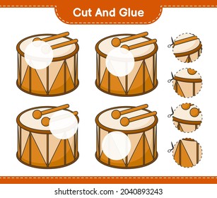 Cut and glue, cut parts of Drum and glue them. Educational children game, printable worksheet, vector illustration