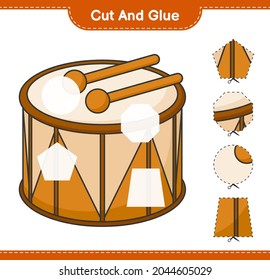 Cut and glue, cut parts of Drum and glue them. Educational children game, printable worksheet, vector illustration