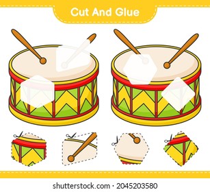Cut and glue, cut parts of Drum and glue them. Educational children game, printable worksheet, vector illustration