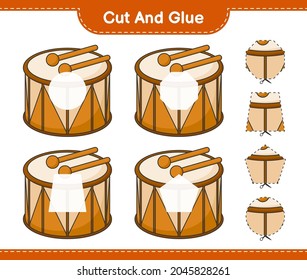 Cut and glue, cut parts of Drum and glue them. Educational children game, printable worksheet, vector illustration