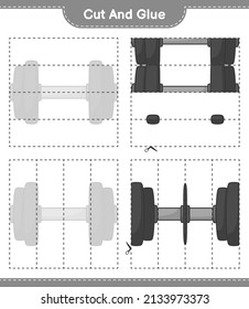 Cut and glue, cut parts of Dumbbell and glue them. Educational children game, printable worksheet, vector illustration