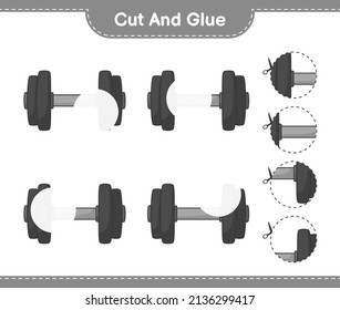 Cut and glue, cut parts of Dumbbell and glue them. Educational children game, printable worksheet, vector illustration