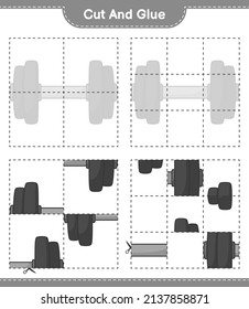 Cut and glue, cut parts of Dumbbell and glue them. Educational children game, printable worksheet, vector illustration