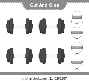 Cut and glue, cut parts of Dumbbell and glue them. Educational children game, printable worksheet, vector illustration