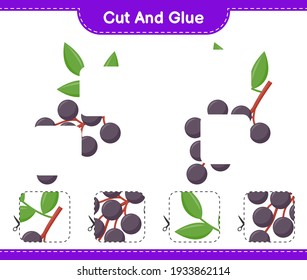 Cut and glue, cut parts of Elderberry and glue them. Educational children game, printable worksheet, vector illustration
