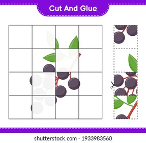 Cut and glue, cut parts of Elderberry and glue them. Educational children game, printable worksheet, vector illustration