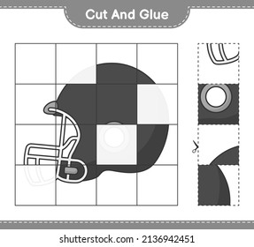 Cut and glue, cut parts of Football Helmet and glue them. Educational children game, printable worksheet, vector illustration