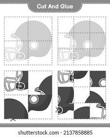 Cut and glue, cut parts of Football Helmet and glue them. Educational children game, printable worksheet, vector illustration