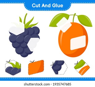 Cut and glue, cut parts of Fruits and glue them. Educational children game, printable worksheet, vector illustration
