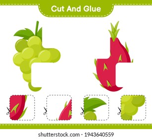 Cut and glue, cut parts of Fruits and glue them. Educational children game, printable worksheet, vector illustration