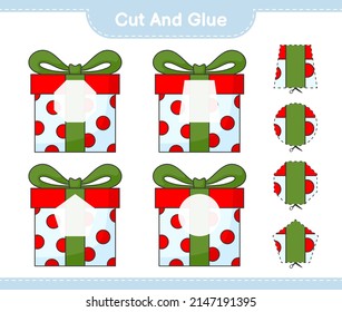 Cut and glue, cut parts of Gift Box and glue them. Educational children game, printable worksheet, vector illustration