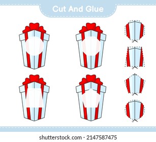 Cut and glue, cut parts of Gift Box and glue them. Educational children game, printable worksheet, vector illustration
