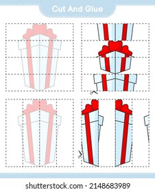 Cut and glue, cut parts of Gift Box and glue them. Educational children game, printable worksheet, vector illustration