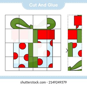 Cut and glue, cut parts of Gift Box and glue them. Educational children game, printable worksheet, vector illustration