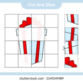 Cut and glue, cut parts of Gift Box and glue them. Educational children game, printable worksheet, vector illustration