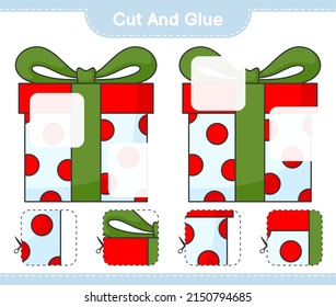 Cut and glue, cut parts of Gift Box and glue them. Educational children game, printable worksheet, vector illustration