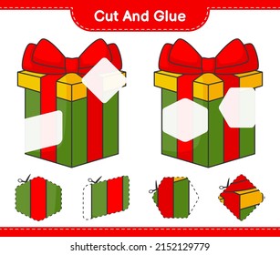 Cut and glue, cut parts of Gift Box and glue them. Educational children game, printable worksheet, vector illustration