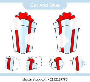 Cut and glue, cut parts of Gift Box and glue them. Educational children game, printable worksheet, vector illustration